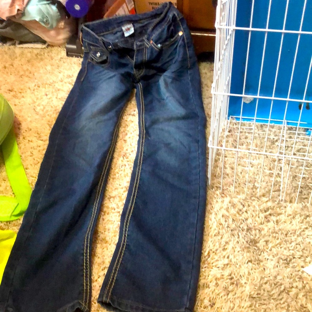 Long legged blue jeans came from China and had imported USA fabric never worn